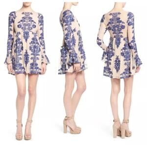 NWT For Love & Lemons Temecula Mini Dress Sz Large Nude Blue Lace Cocktail Party